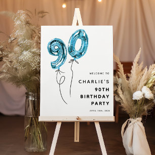 Minimal Blue 90 Balloon 90th Birthday Party Foam Board
