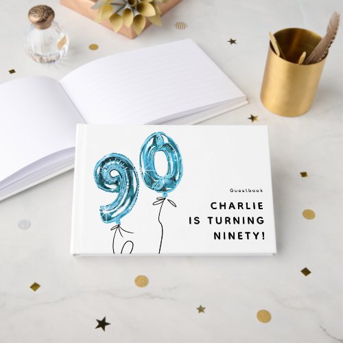 Minimal Blue 90 Balloon 90th Birthday Party Guest Book