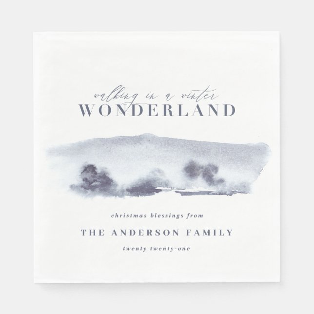Minimal blue abstract watercolor Christmas party Napkins (Front)