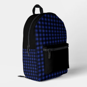 Minimal Blue and Black Plaid Pattern Printed Backpack