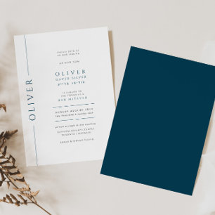 Minimal Blue and White Bar Mitzvah Typography Invitation