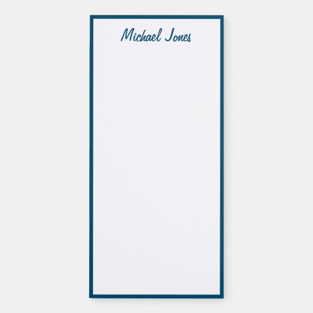 Minimal Blue and White Personalize Name Fridge Magnetic Notepad (Front)