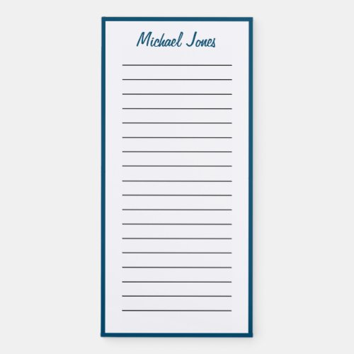 Minimal Blue and White Personalize Name Lined Magnetic Notepad