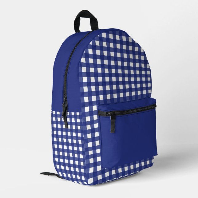 Minimal Blue and White Plaid Pattern Printed Backpack (Back Corner Left)