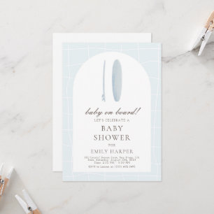 Minimal Blue Baby on Board Baby Shower Invitation
