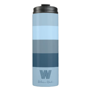 Minimal Blue Bars Monogram Thermal Tumbler