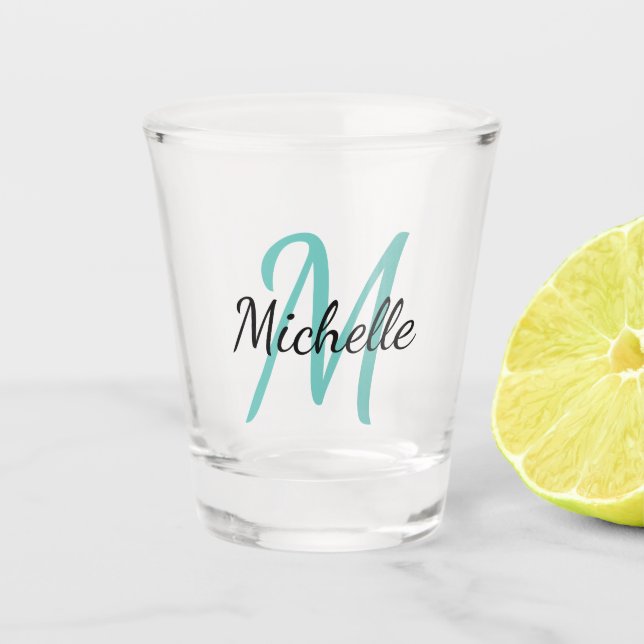 Minimal Blue & Black Monogrammed Shot Glass (Front)