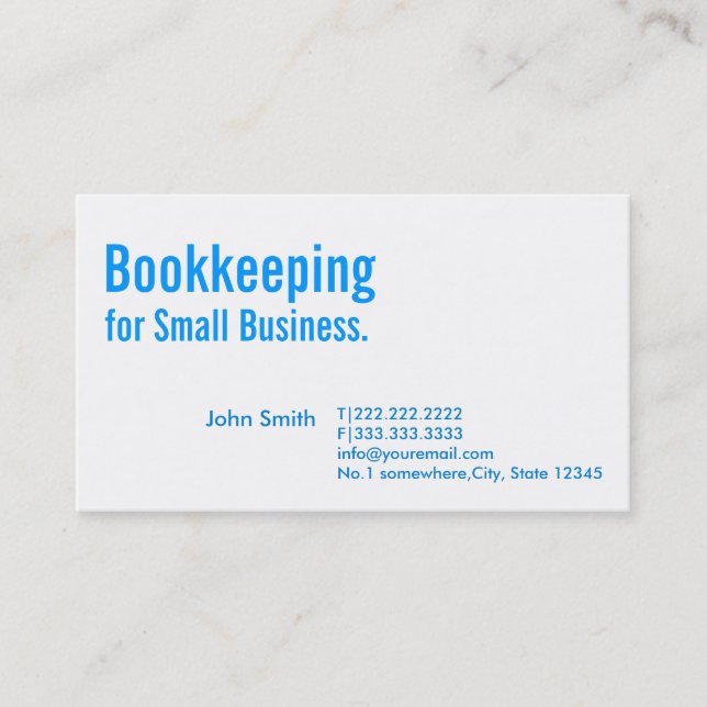 Minimal Blue Bookkeeping Business Card (Front)