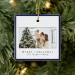 Minimal Blue Border Photo Elegant Christmas Ceramic Ornament<br><div class="desc">Elegant Christmas ornament featuring a simple and modern design with your favorite photos along with a border and the editable greeting "Merry Christmas".</div>