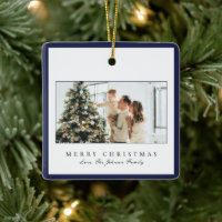 Minimal Blue Border Photo Elegant Christmas