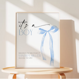 Minimal Blue Bow Baby Shower Welcome Foam Board