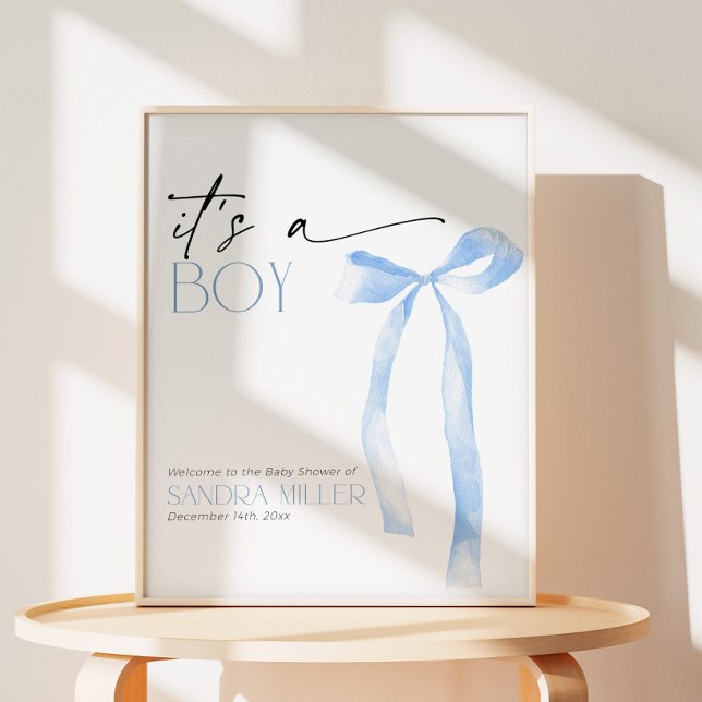 Minimal Blue Bow Baby Shower Welcome Foam Board (Creator Uploaded)