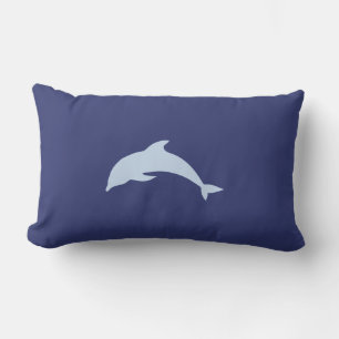 Minimal blue dolphin silhouette throw pillow