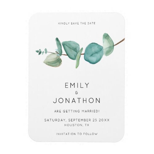 Minimal Blue Eucalyptus Leaves Save The Date Magne Magnet