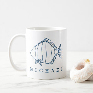 Minimal Blue Fish Illustration - Custom Nautical Coffee Mug