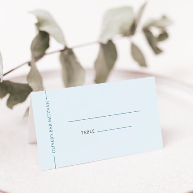 Minimal Blue Folded Bar Mitzvah Place Card (Creator Uploaded)