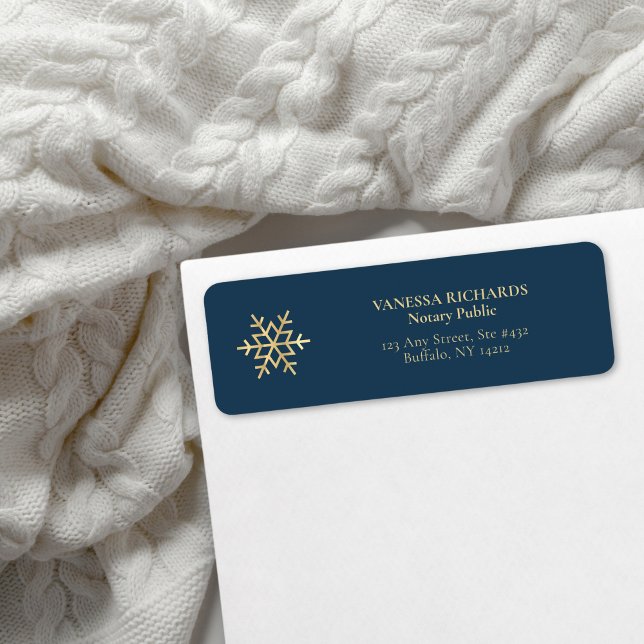 Minimal Blue Gold Snowflake Notary Public Return  Label (Creator Uploaded)