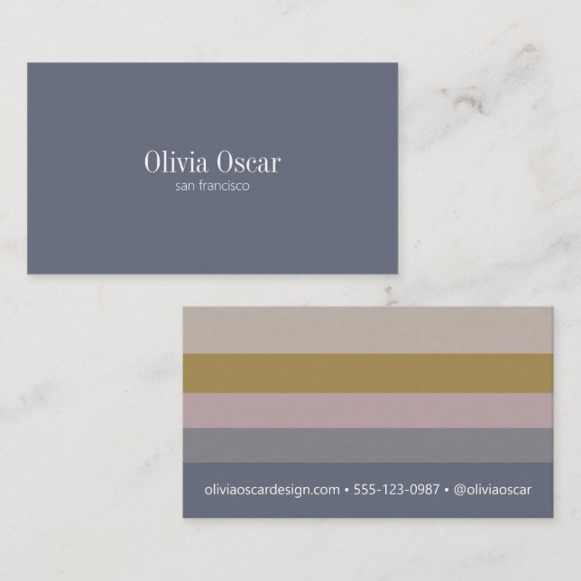 Minimal Blue Gray Ochre Elegant Modern Stripes  Business Card (Front/Back)