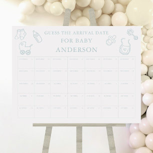 Minimal Blue Guess The Date Boy Baby Shower Game Foam Board