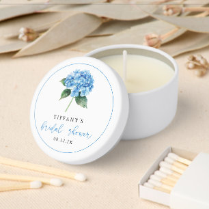 Minimal Blue Hydrangea Floral Bridal Shower Mini Candle Favors