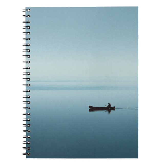 Minimal Blue Lake Canoe Reflection Notebook (Front)