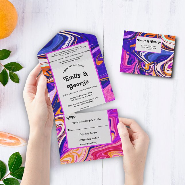 Minimal Blue Mauve Orange Galaxy Abstract Wedding All In One Invitation (Creator Uploaded)