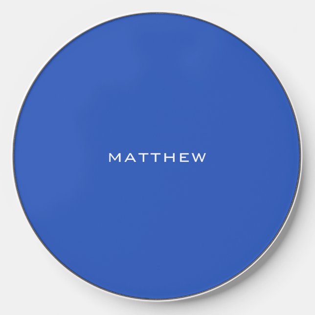 Minimal Blue Monogrammed Wireless Charger (Front)