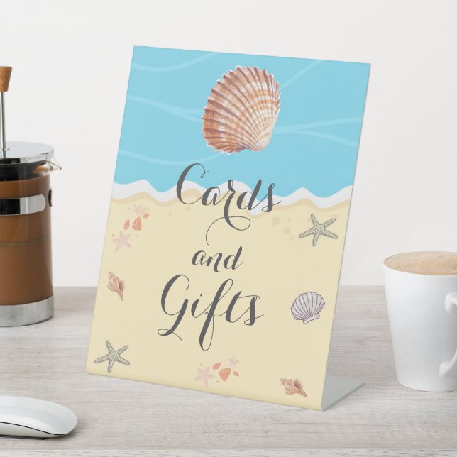 Minimal Blue Ocean Summer Wedding Cards and Gifts  Pedestal Sign (In SItu)