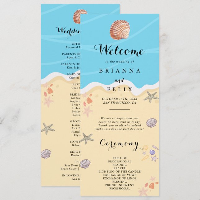 Minimal Blue Ocean Summer Wedding Program (Front/Back)