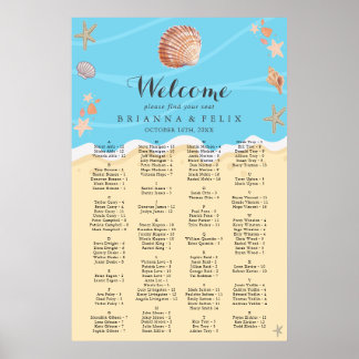 Minimal Blue Ocean Summer Wedding Seating Chart