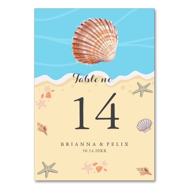 Minimal Blue Ocean Summer Wedding Table Number (Front)