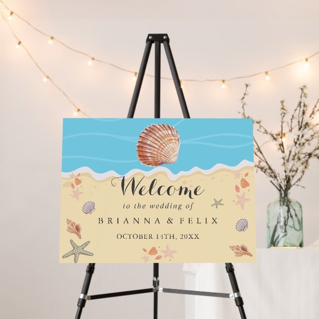 Minimal Blue Ocean Summer Wedding Welcome Sign (In Situ (Stand))