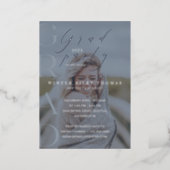 Minimal Blue Photo Grad Party Modern Calligraphy Foil Invitation (Standing Front)