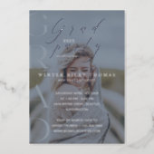 Minimal Blue Photo Grad Party Modern Calligraphy Foil Invitation (Front)