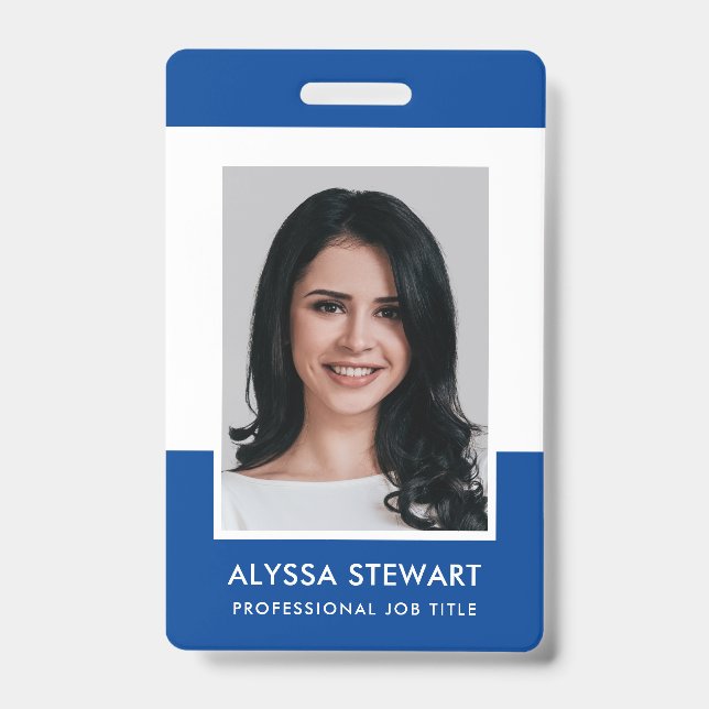 Minimal Blue Professional Photo Employee Staff Badge (Front)