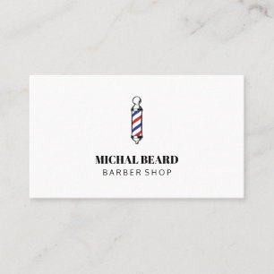 Minimal Blue Red Barber Shop Hair beard Business Card