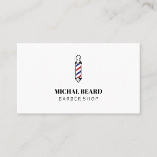 Minimal Blue Red Barber Shop Hair beard Business Card