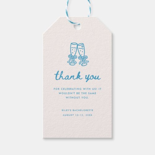 Minimal Blue Script Bachelorette Party Thank You Gift Tags