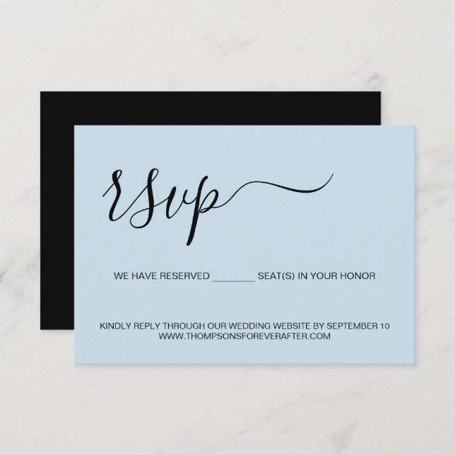 Minimal blue script Reserved Seat Wedding Website  RSVP Card (Front/Back)