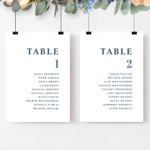 Minimal, Blue Seating Plan Cards with Guest Names