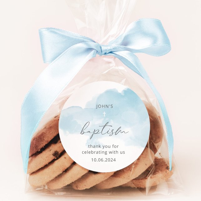 Minimal blue sky boy baptism  classic round sticker (Creator Uploaded)