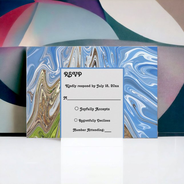 Minimal Blue Sky Green Earth Tone Abstract Wedding RSVP Card (Creator Uploaded)
