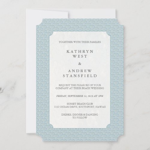 Minimal Blue Small Waves Wedding Invitation