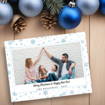 Minimal Blue Snowflakes Holiday Photo Card
