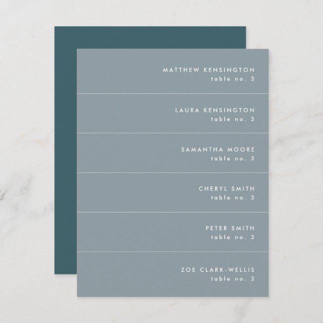 Minimal Blue Teal Gray Wedding Place Name Card (Front/Back)