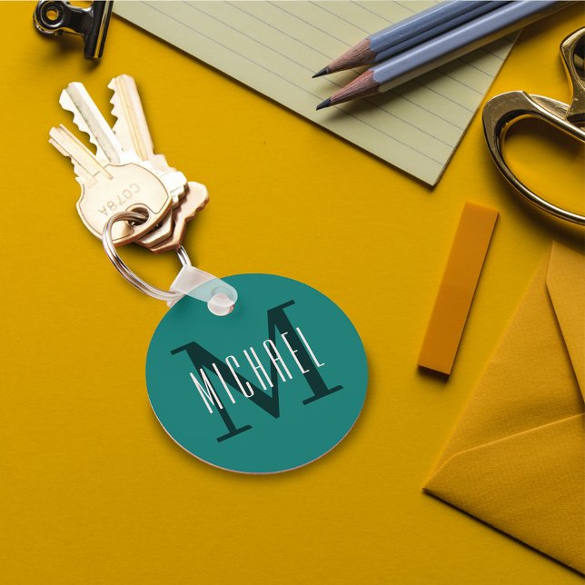 Minimal Blue Teal Monogrammed Keychain (Creator Uploaded)