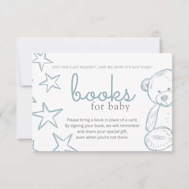 Minimal Blue Teddy Bear Baby Shower Book Request I Invitation (Front)