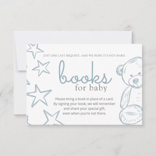 Minimal Blue Teddy Bear Baby Shower Book Request I Invitation