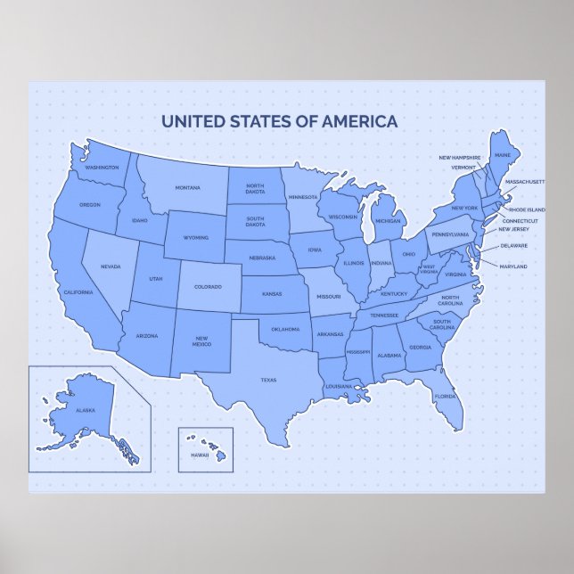 Minimal Blue United States Map Illustration Poster (Front)