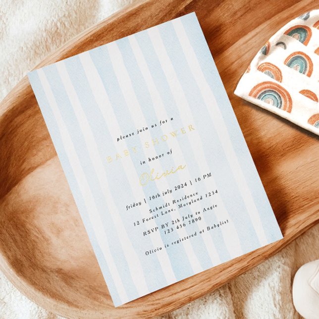 Minimal Blue Watercolor Baby Shower Foil Invitation (Creator Uploaded)